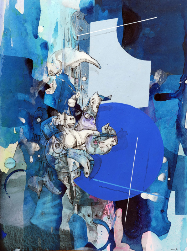 Alte Sippschaft | 2024 | 32x24cm | Peer Kriesel Wimmelbild | Mischtechnik auf Papier, gerahmt